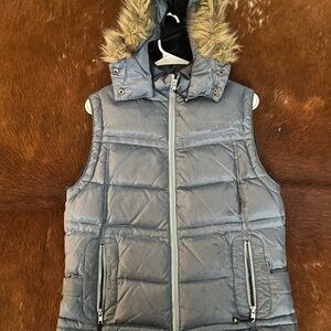 Mountain Horse Blue Puffer Vest with Faux Fur Hood